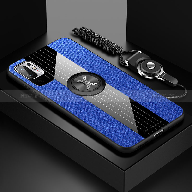 Coque Ultra Fine Silicone Souple Housse Etui avec Support Bague Anneau Aimante Magnetique X03L pour Xiaomi POCO M3 Pro 5G Bleu Plus