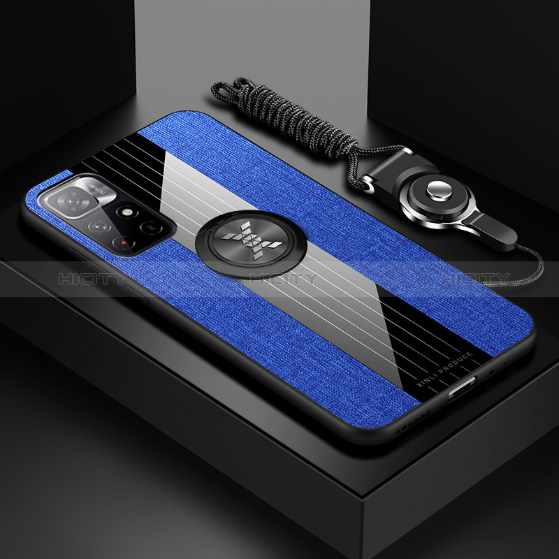 Coque Ultra Fine Silicone Souple Housse Etui avec Support Bague Anneau Aimante Magnetique X03L pour Xiaomi Poco M4 Pro 5G Bleu Plus