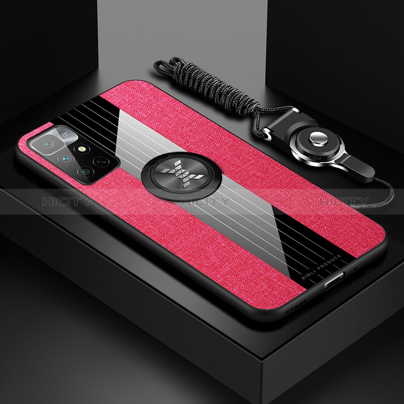 Coque Ultra Fine Silicone Souple Housse Etui avec Support Bague Anneau Aimante Magnetique X03L pour Xiaomi Redmi 10 4G Rouge Plus