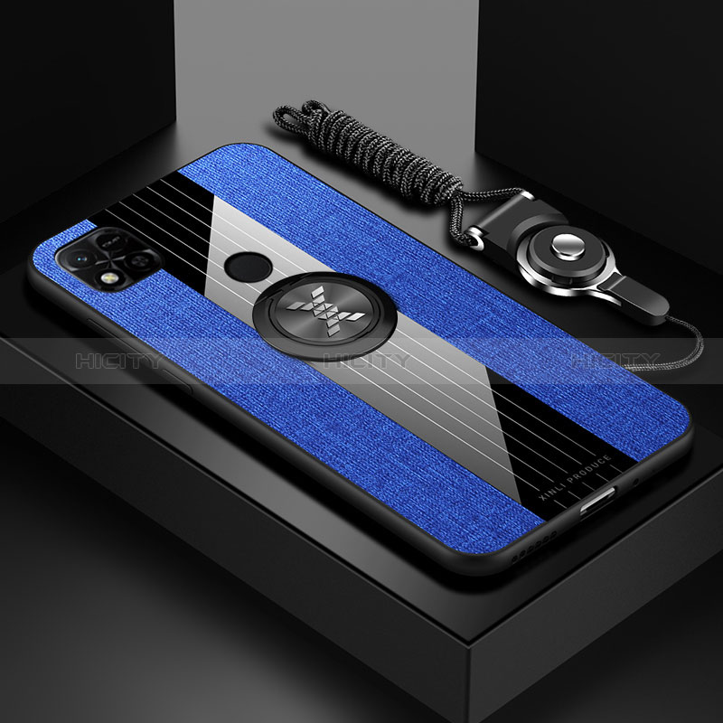 Coque Ultra Fine Silicone Souple Housse Etui avec Support Bague Anneau Aimante Magnetique X03L pour Xiaomi Redmi 10A 4G Bleu Plus