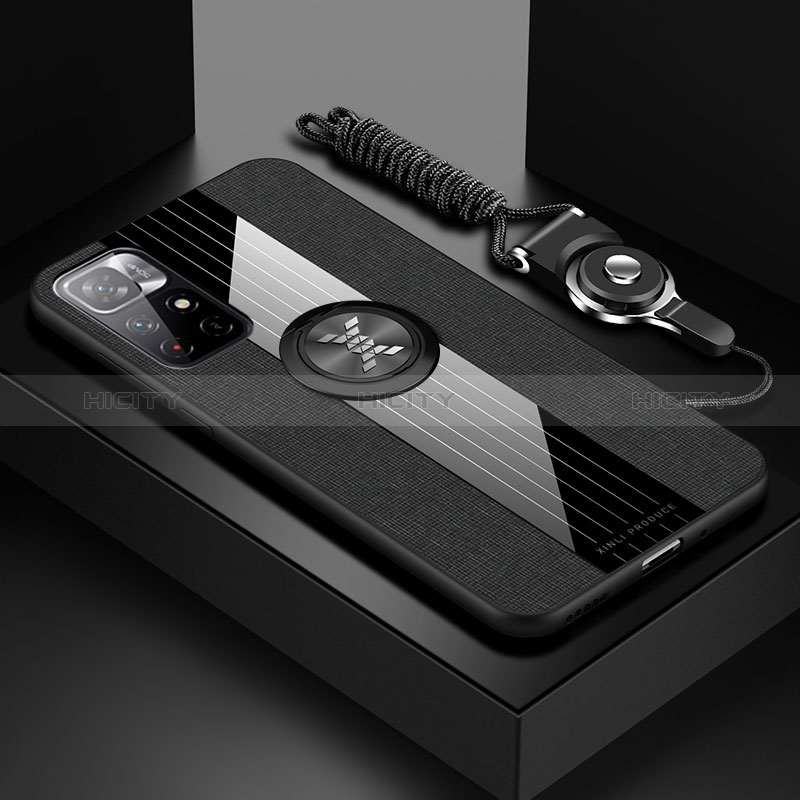 Coque Ultra Fine Silicone Souple Housse Etui avec Support Bague Anneau Aimante Magnetique X03L pour Xiaomi Redmi Note 11S 5G Noir Plus