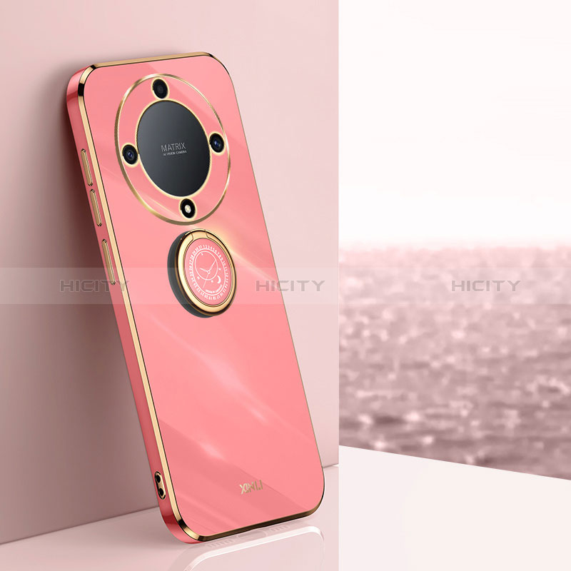 Coque Ultra Fine Silicone Souple Housse Etui avec Support Bague Anneau Aimante Magnetique XL1 pour Huawei Honor Magic5 Lite 5G Rose Rouge Plus