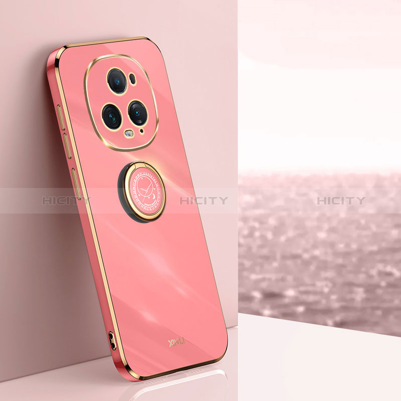 Coque Ultra Fine Silicone Souple Housse Etui avec Support Bague Anneau Aimante Magnetique XL1 pour Huawei Honor Magic5 Ultimate 5G Rose Rouge Plus