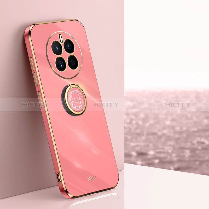 Coque Ultra Fine Silicone Souple Housse Etui avec Support Bague Anneau Aimante Magnetique XL1 pour Huawei Mate 50 Rose Rouge Plus