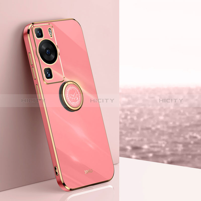 Coque Ultra Fine Silicone Souple Housse Etui avec Support Bague Anneau Aimante Magnetique XL1 pour Huawei P60 Rose Rouge Plus