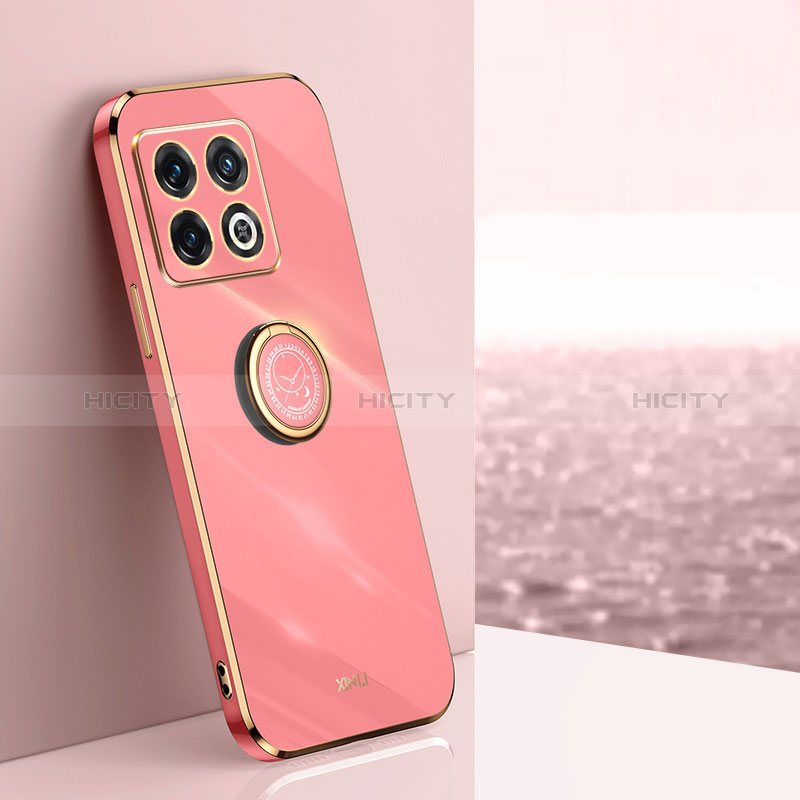 Coque Ultra Fine Silicone Souple Housse Etui avec Support Bague Anneau Aimante Magnetique XL1 pour OnePlus 10 Pro 5G Rose Rouge Plus