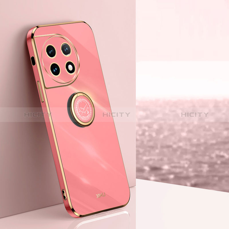 Coque Ultra Fine Silicone Souple Housse Etui avec Support Bague Anneau Aimante Magnetique XL1 pour OnePlus 11 5G Rose Rouge Plus