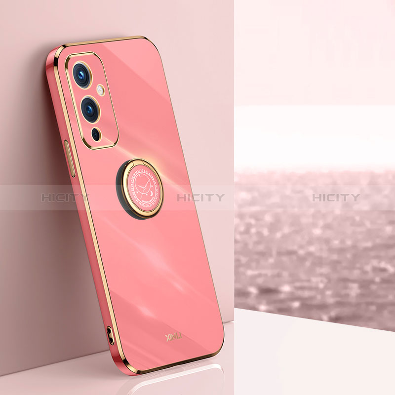 Coque Ultra Fine Silicone Souple Housse Etui avec Support Bague Anneau Aimante Magnetique XL1 pour OnePlus 9 5G Rose Rouge Plus