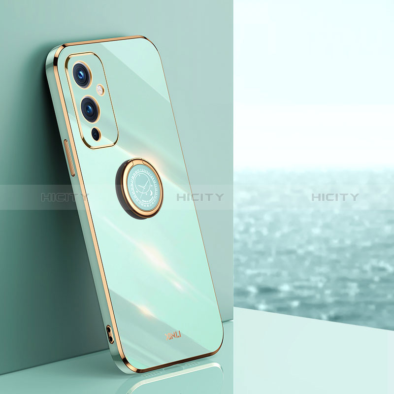 Coque Ultra Fine Silicone Souple Housse Etui avec Support Bague Anneau Aimante Magnetique XL1 pour OnePlus 9 5G Vert Plus