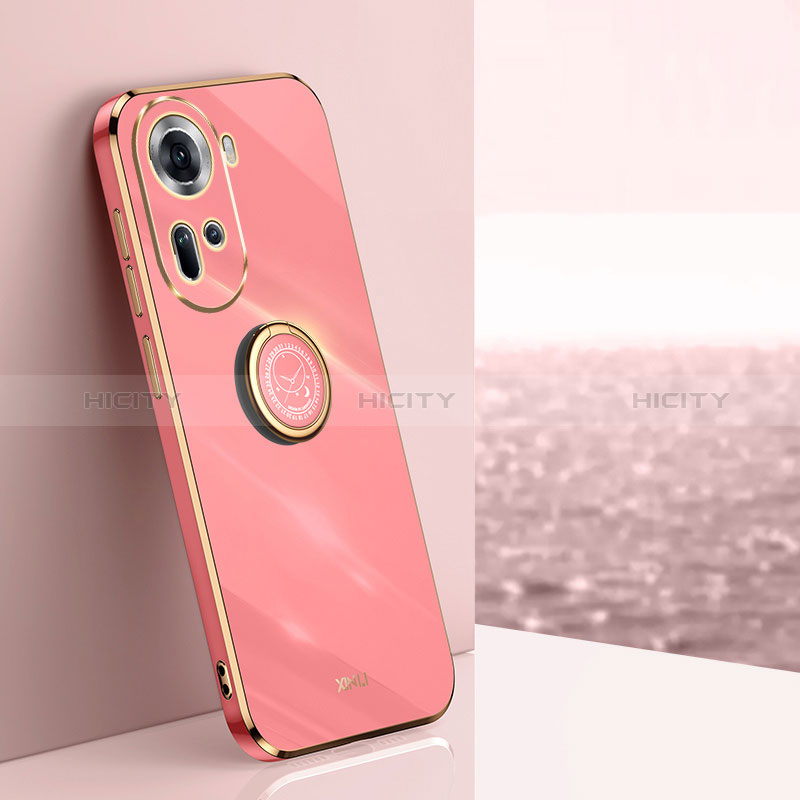 Coque Ultra Fine Silicone Souple Housse Etui avec Support Bague Anneau Aimante Magnetique XL1 pour Oppo Reno11 5G Rose Rouge Plus