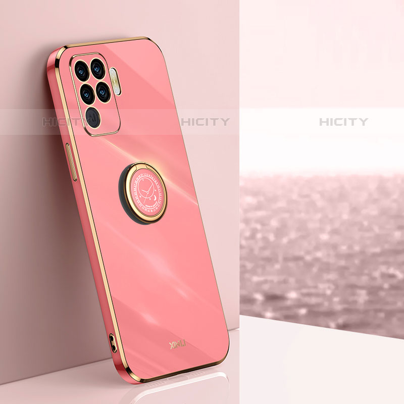 Coque Ultra Fine Silicone Souple Housse Etui avec Support Bague Anneau Aimante Magnetique XL1 pour Oppo Reno5 F Rose Rouge Plus