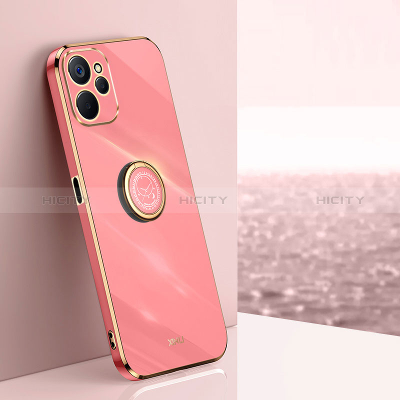 Coque Ultra Fine Silicone Souple Housse Etui avec Support Bague Anneau Aimante Magnetique XL1 pour Realme 10 5G Rose Rouge Plus