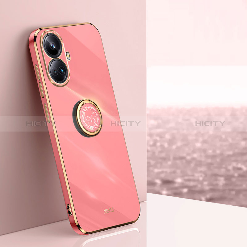 Coque Ultra Fine Silicone Souple Housse Etui avec Support Bague Anneau Aimante Magnetique XL1 pour Realme 10 Pro+ Plus 5G Rose Rouge Plus