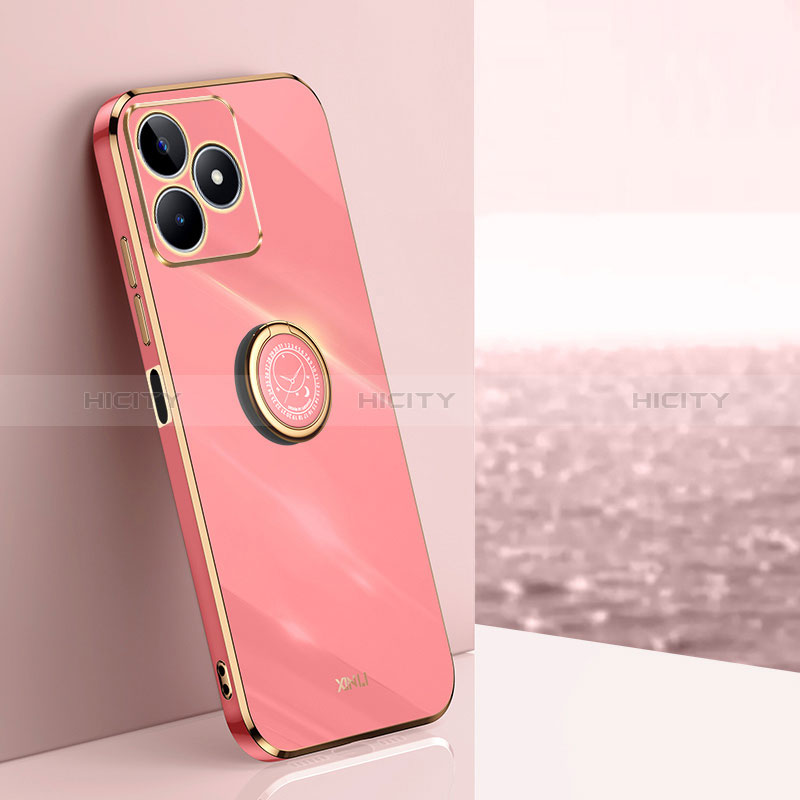 Coque Ultra Fine Silicone Souple Housse Etui avec Support Bague Anneau Aimante Magnetique XL1 pour Realme C51 Rose Rouge Plus