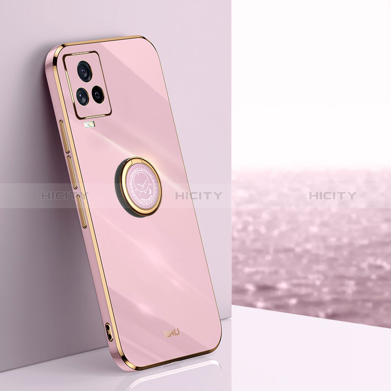 Coque Ultra Fine Silicone Souple Housse Etui avec Support Bague Anneau Aimante Magnetique XL1 pour Vivo iQOO 7 Legend 5G Rose Plus