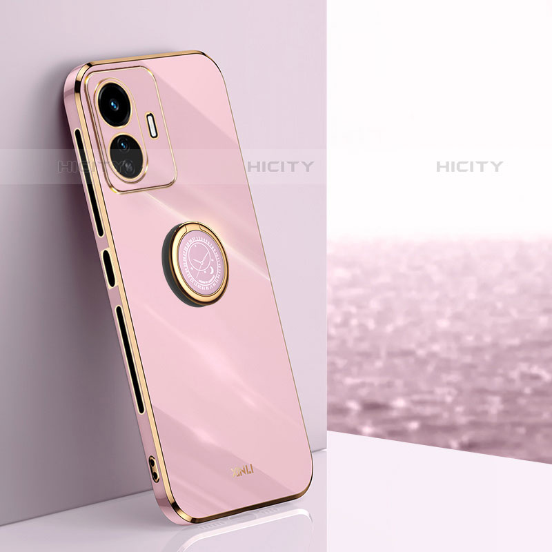 Coque Ultra Fine Silicone Souple Housse Etui avec Support Bague Anneau Aimante Magnetique XL1 pour Vivo iQOO Z6 Lite 5G Rose Plus