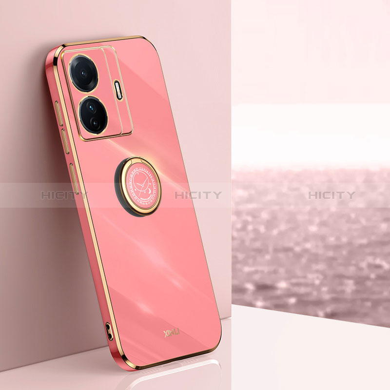 Coque Ultra Fine Silicone Souple Housse Etui avec Support Bague Anneau Aimante Magnetique XL1 pour Vivo T1 5G Rose Rouge Plus