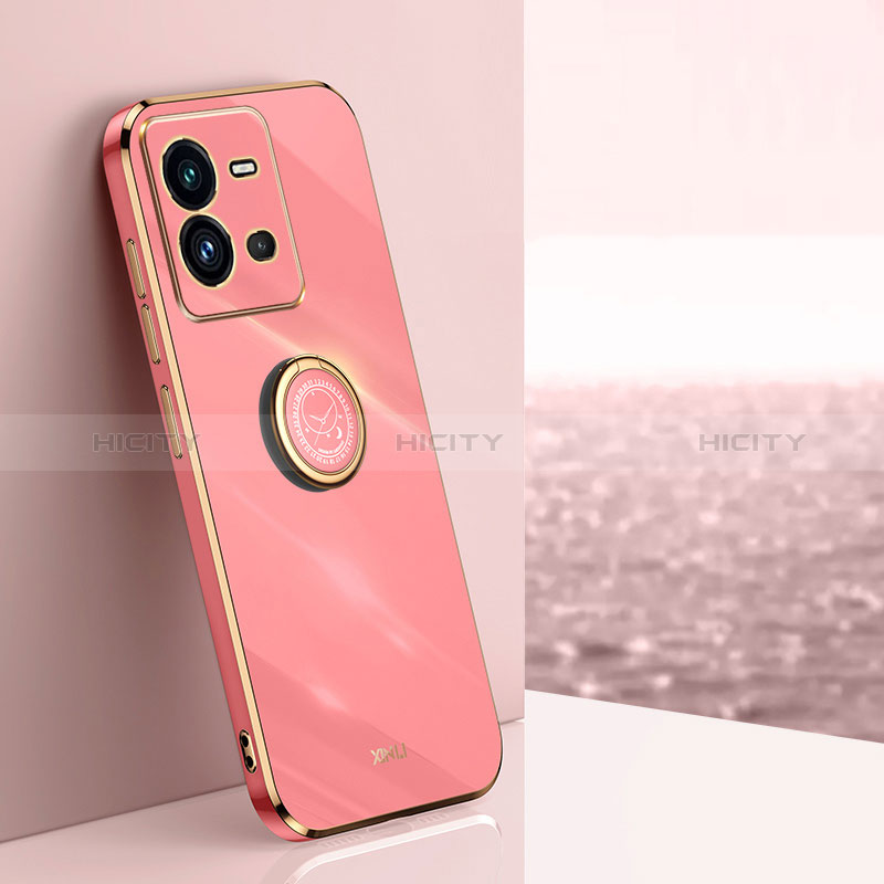 Coque Ultra Fine Silicone Souple Housse Etui avec Support Bague Anneau Aimante Magnetique XL1 pour Vivo V25e Rose Rouge Plus