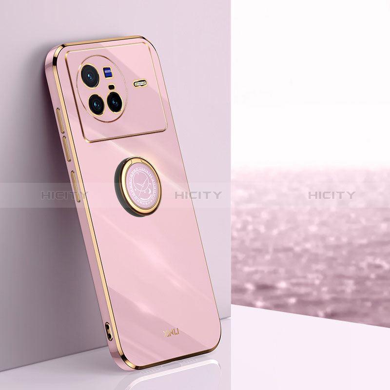 Coque Ultra Fine Silicone Souple Housse Etui avec Support Bague Anneau Aimante Magnetique XL1 pour Vivo X80 5G Rose Plus