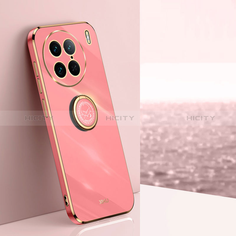 Coque Ultra Fine Silicone Souple Housse Etui avec Support Bague Anneau Aimante Magnetique XL1 pour Vivo X90 Pro 5G Rose Rouge Plus