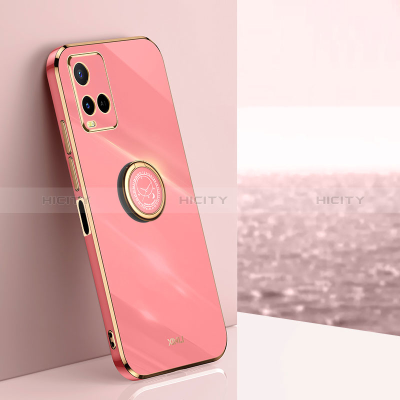 Coque Ultra Fine Silicone Souple Housse Etui avec Support Bague Anneau Aimante Magnetique XL1 pour Vivo Y21a Rose Rouge Plus