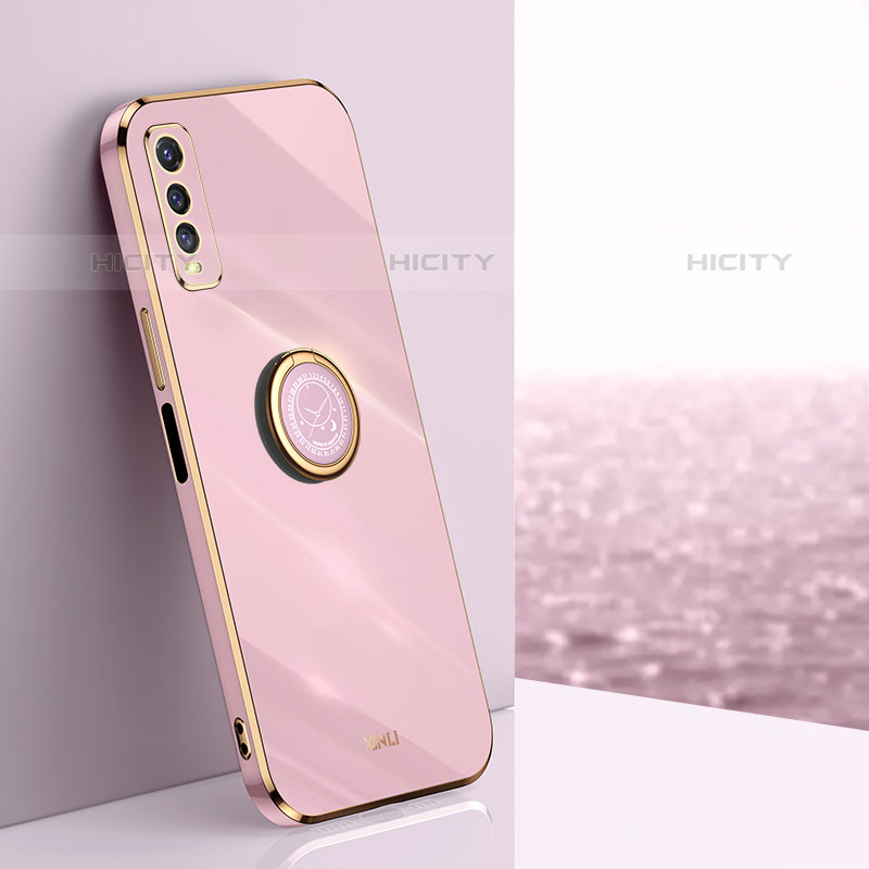 Coque Ultra Fine Silicone Souple Housse Etui avec Support Bague Anneau Aimante Magnetique XL1 pour Vivo Y70S 5G Rose Plus