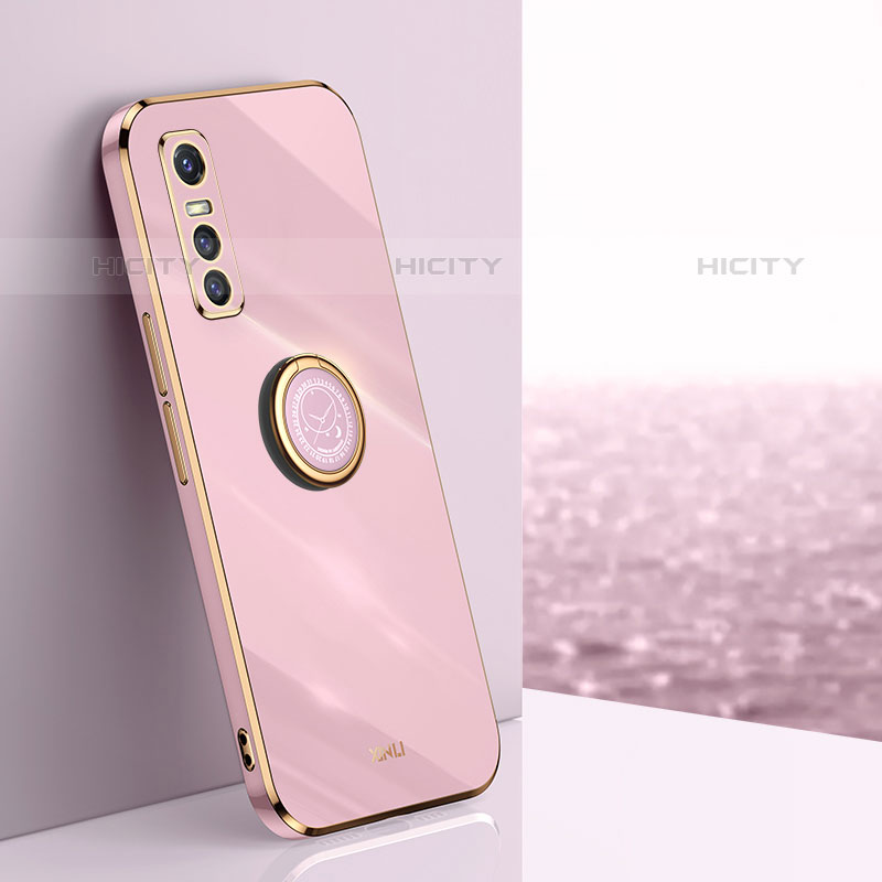 Coque Ultra Fine Silicone Souple Housse Etui avec Support Bague Anneau Aimante Magnetique XL1 pour Vivo Y73s 5G Rose Plus