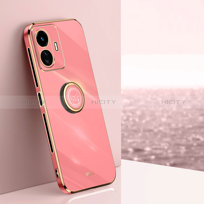 Coque Ultra Fine Silicone Souple Housse Etui avec Support Bague Anneau Aimante Magnetique XL1 pour Vivo Y77 5G Rose Rouge Plus