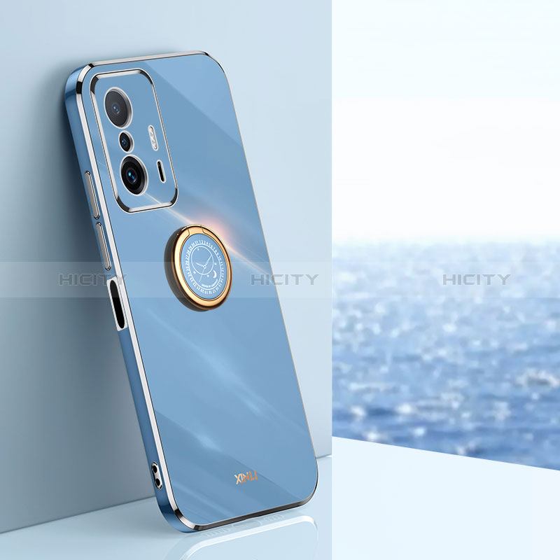 Coque Ultra Fine Silicone Souple Housse Etui avec Support Bague Anneau Aimante Magnetique XL1 pour Xiaomi Mi 11T 5G Bleu Plus