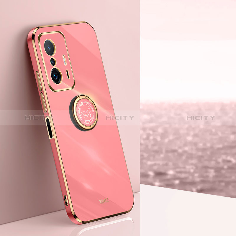 Coque Ultra Fine Silicone Souple Housse Etui avec Support Bague Anneau Aimante Magnetique XL1 pour Xiaomi Mi 11T 5G Rose Rouge Plus