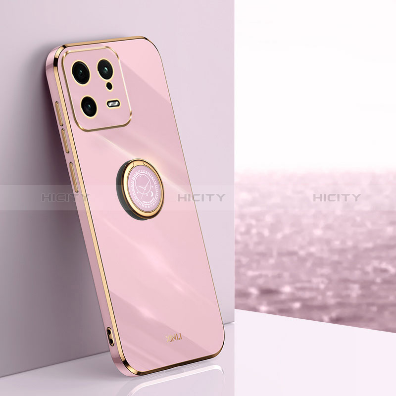 Coque Ultra Fine Silicone Souple Housse Etui avec Support Bague Anneau Aimante Magnetique XL1 pour Xiaomi Mi 13 5G Rose Plus