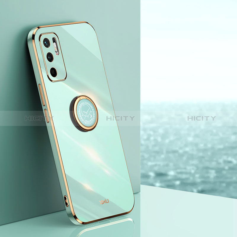 Coque Ultra Fine Silicone Souple Housse Etui avec Support Bague Anneau Aimante Magnetique XL1 pour Xiaomi POCO M3 Pro 5G Vert Plus