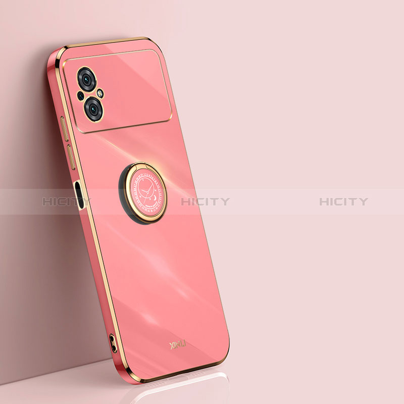 Coque Ultra Fine Silicone Souple Housse Etui avec Support Bague Anneau Aimante Magnetique XL1 pour Xiaomi Poco M4 5G Rose Rouge Plus