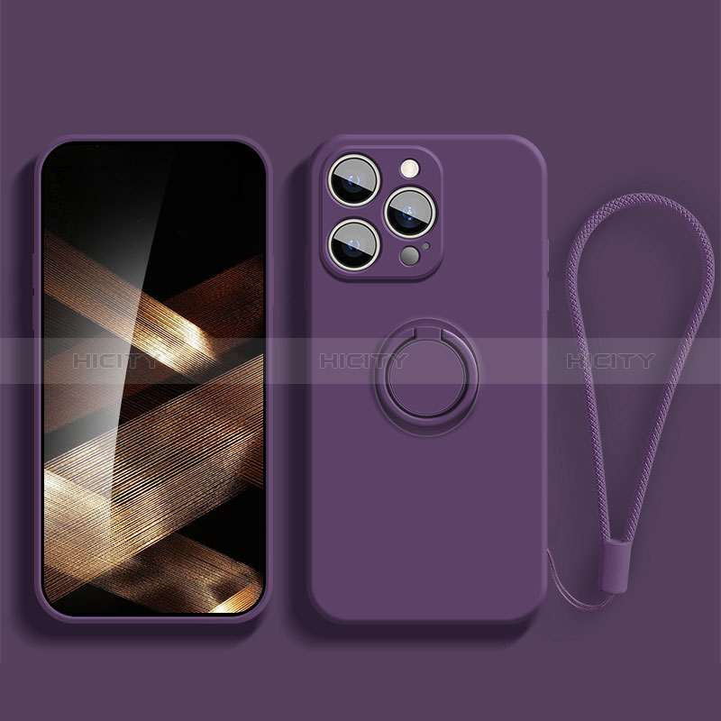 Coque Ultra Fine Silicone Souple Housse Etui avec Support Bague Anneau Aimante Magnetique YK1 pour Apple iPhone 13 Pro Max Violet Plus