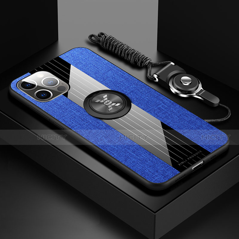 Coque Ultra Fine Silicone Souple Housse Etui avec Support Bague Anneau Aimante Magnetique Z01 pour Apple iPhone 13 Pro Bleu Plus