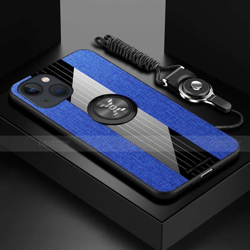 Coque Ultra Fine Silicone Souple Housse Etui avec Support Bague Anneau Aimante Magnetique Z01 pour Apple iPhone 14 Bleu Plus