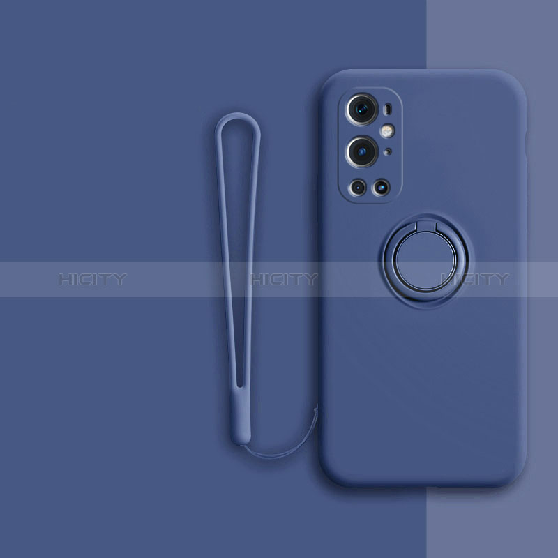 Coque Ultra Fine Silicone Souple Housse Etui avec Support Bague Anneau Aimante Magnetique Z01 pour OnePlus 9 Pro 5G Bleu Plus