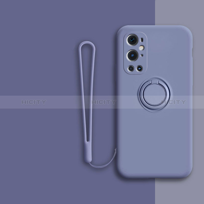 Coque Ultra Fine Silicone Souple Housse Etui avec Support Bague Anneau Aimante Magnetique Z01 pour OnePlus 9 Pro 5G Gris Lavende Plus