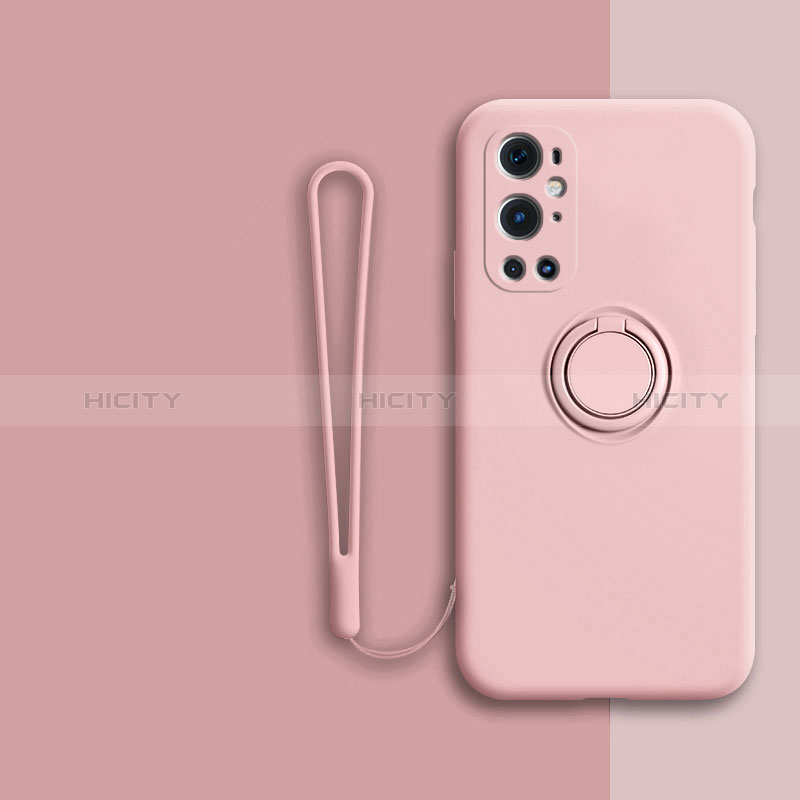 Coque Ultra Fine Silicone Souple Housse Etui avec Support Bague Anneau Aimante Magnetique Z01 pour OnePlus 9 Pro 5G Rose Plus