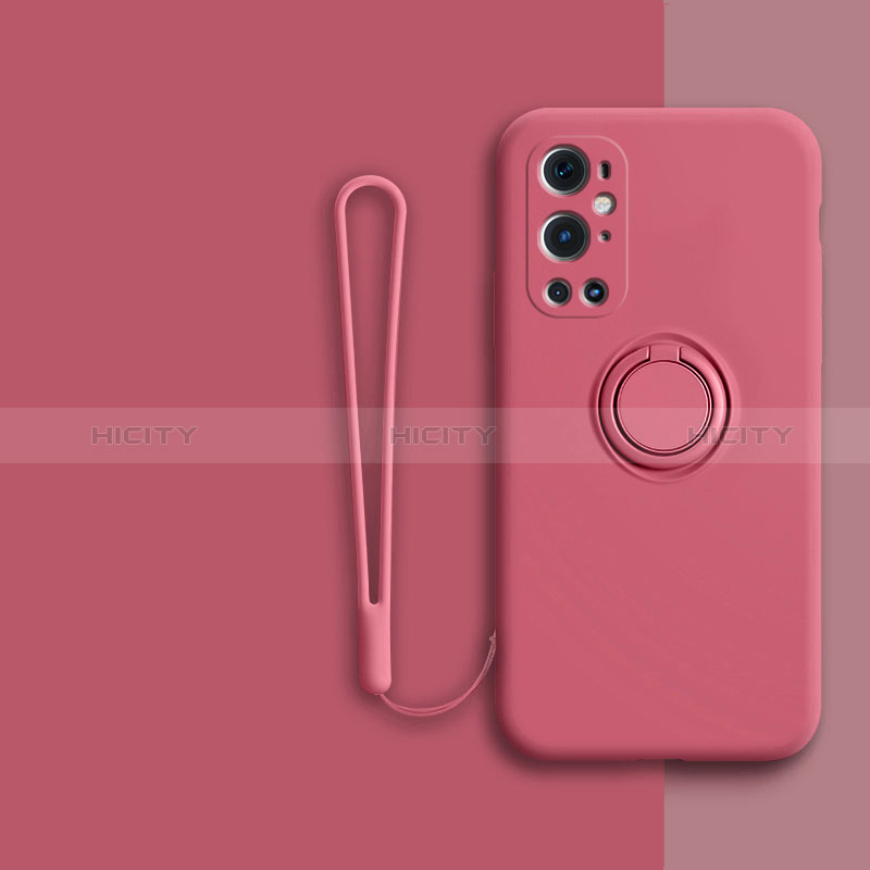 Coque Ultra Fine Silicone Souple Housse Etui avec Support Bague Anneau Aimante Magnetique Z01 pour OnePlus 9 Pro 5G Rouge Plus