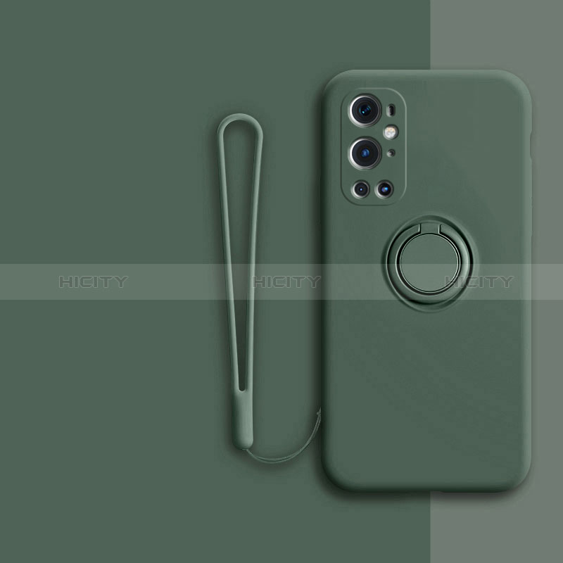 Coque Ultra Fine Silicone Souple Housse Etui avec Support Bague Anneau Aimante Magnetique Z01 pour OnePlus 9 Pro 5G Vert Nuit Plus