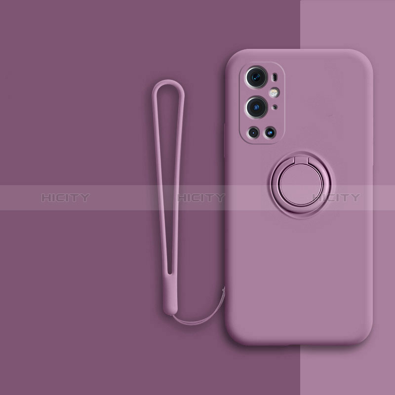 Coque Ultra Fine Silicone Souple Housse Etui avec Support Bague Anneau Aimante Magnetique Z01 pour OnePlus 9 Pro 5G Violet Plus