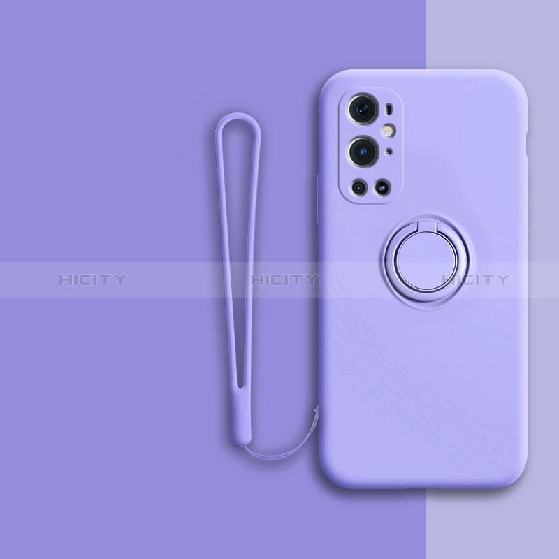 Coque Ultra Fine Silicone Souple Housse Etui avec Support Bague Anneau Aimante Magnetique Z01 pour OnePlus 9 Pro 5G Violet Clair Plus