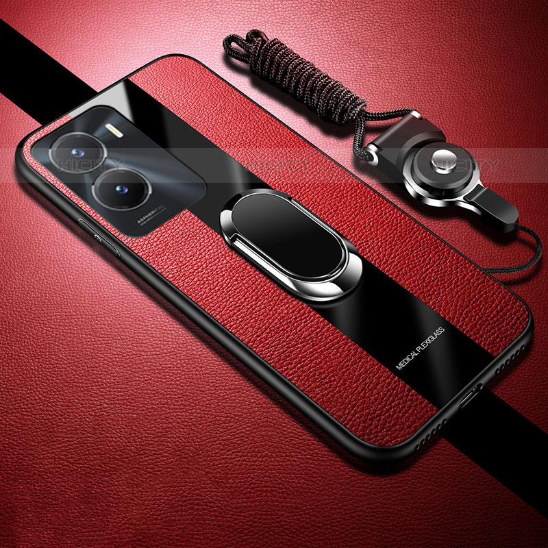 Coque Ultra Fine Silicone Souple Housse Etui avec Support Bague Anneau Aimante Magnetique Z01 pour Vivo iQOO Z7x 5G Rouge Plus