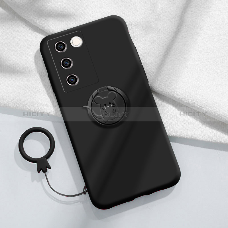 Coque Ultra Fine Silicone Souple Housse Etui avec Support Bague Anneau Aimante Magnetique Z01 pour Vivo V27 5G Noir Plus