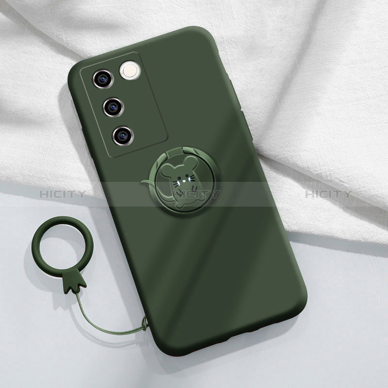 Coque Ultra Fine Silicone Souple Housse Etui avec Support Bague Anneau Aimante Magnetique Z01 pour Vivo V27 5G Vert Nuit Plus