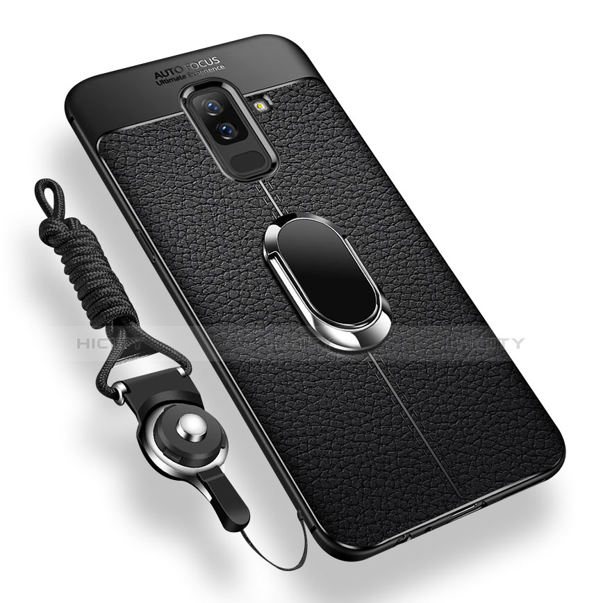 Coque Ultra Fine Silicone Souple Housse Etui avec Support Bague Anneau Aimante pour Samsung Galaxy A6 Plus Noir Plus