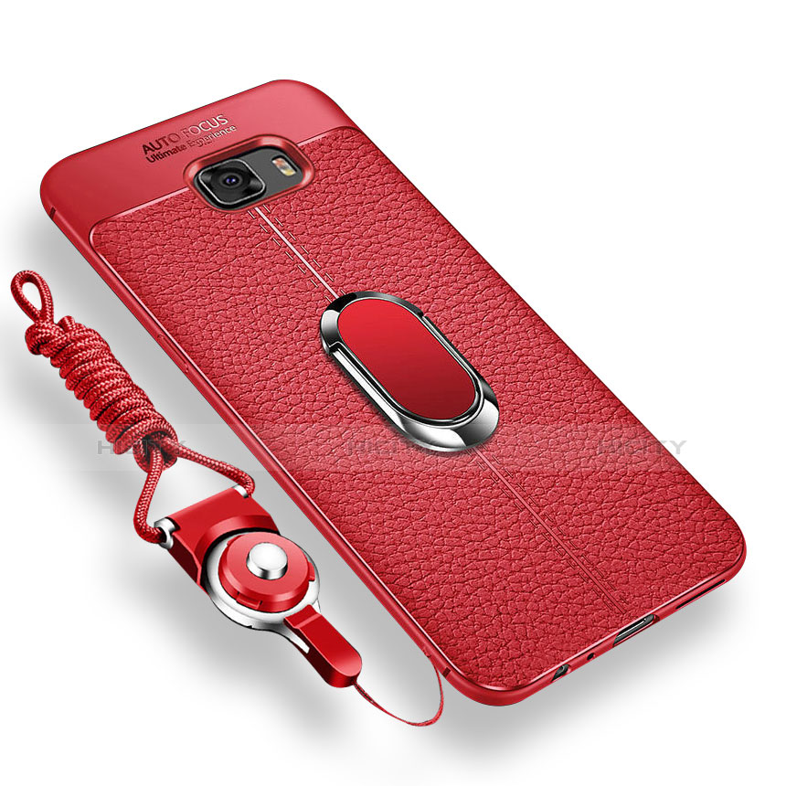 Coque Ultra Fine Silicone Souple Housse Etui avec Support Bague Anneau Aimante pour Samsung Galaxy C9 Pro C9000 Rouge Plus