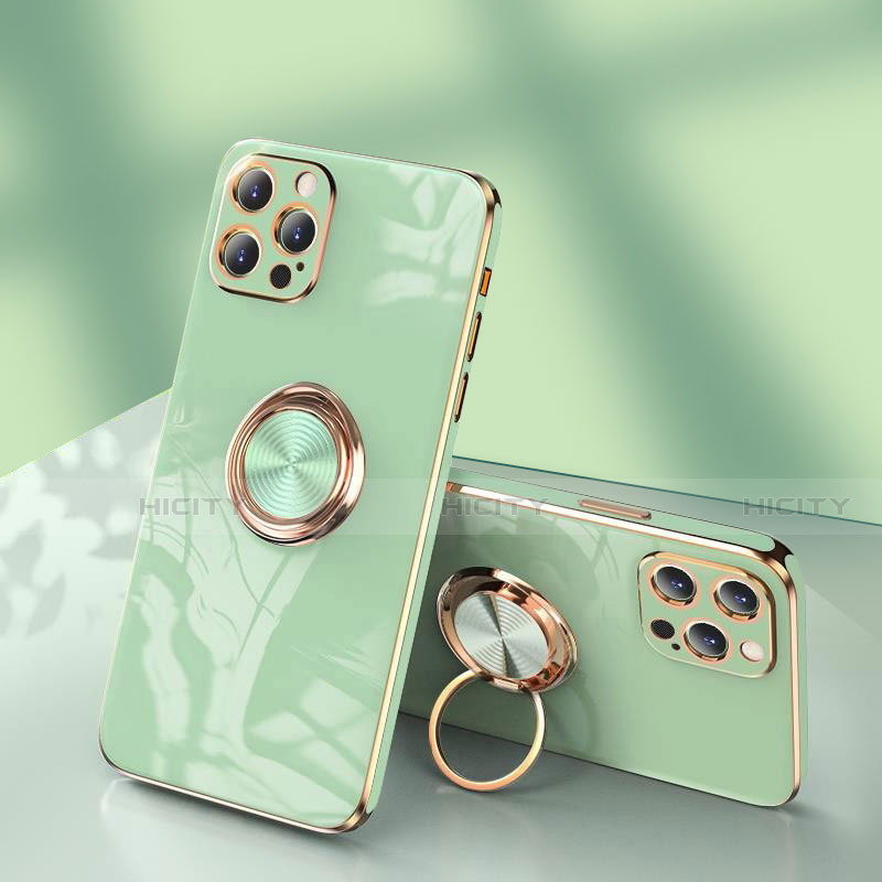 Coque Ultra Fine Silicone Souple Housse Etui avec Support Bague Anneau pour Apple iPhone 15 Pro Max Pastel Vert Plus