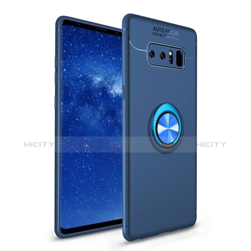 Coque Ultra Fine Silicone Souple Housse Etui avec Support Bague Anneau pour Samsung Galaxy Note 8 Duos N950F Bleu Plus